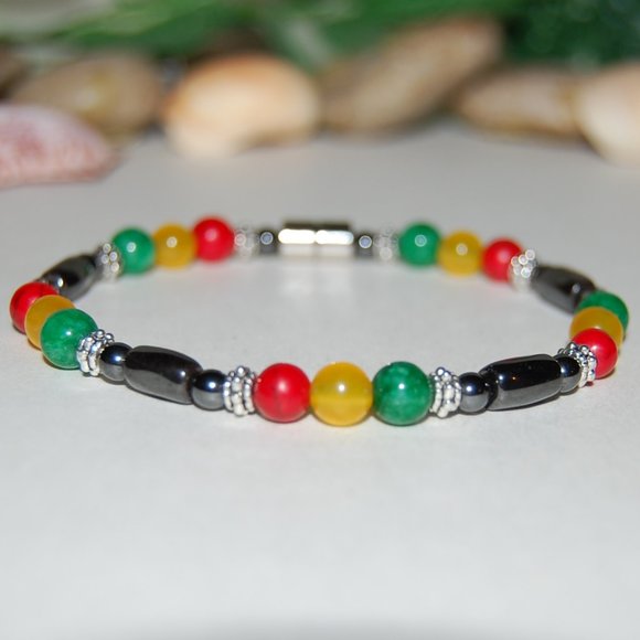 Rasta Reggae Bracelet,Rasta Bracelet,6mm Beads,Thin Bracelet,Magnetic Bracelet - Picture 2 of 3
